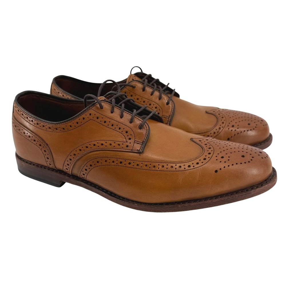 Allen Edmonds Stuttgart Mens 9.5 3E Wide Tan Leather Wingtip Brogue Oxford Shoes